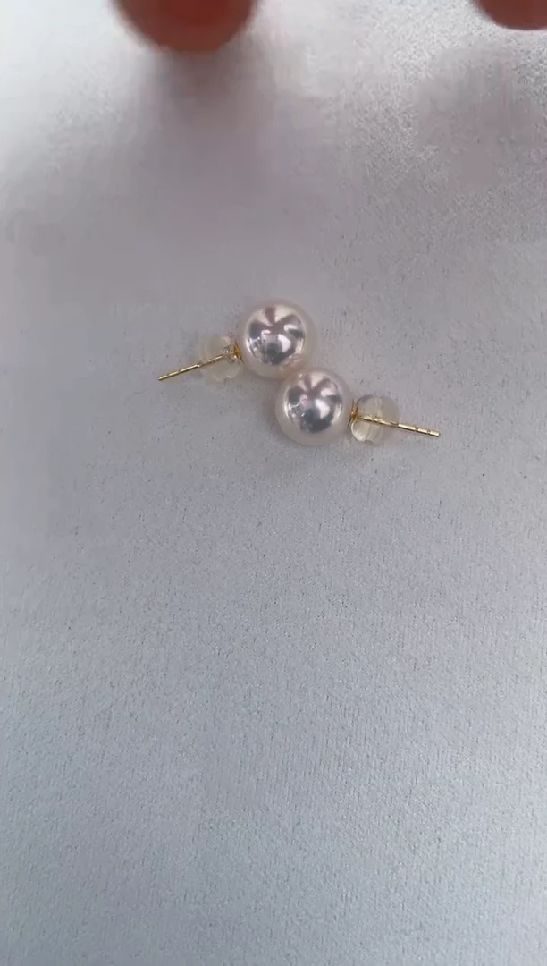 18K金镶嵌海水珍珠耳饰8.5-9特选天女耳钉几乎肉眼无瑕