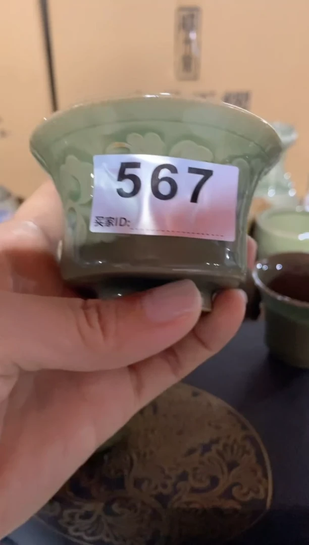 瓷片L002 手工刻花折腰杯 567号