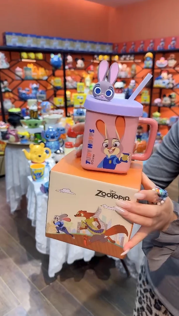 瓷片@@疯狂动物城兔子警官四方陶瓷吸管杯