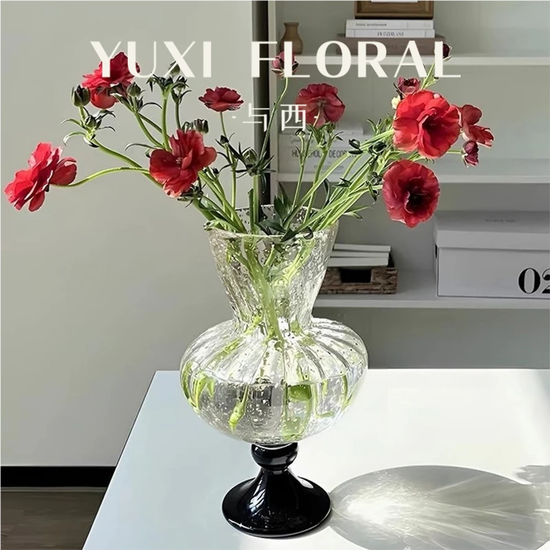 YUXI/与西洒金琉璃高脚复古中古法式高级艺术风灯花瓶插花摆件