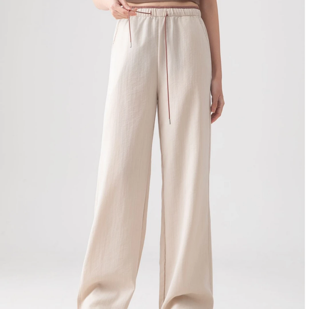 高端窄版阔腿裤女2025年夏新款垂坠感松紧高腰休闲裤显瘦直筒裤