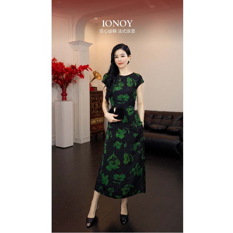 【香云纱】G260连衣裙短袖法式韵味显瘦遮肉宽松