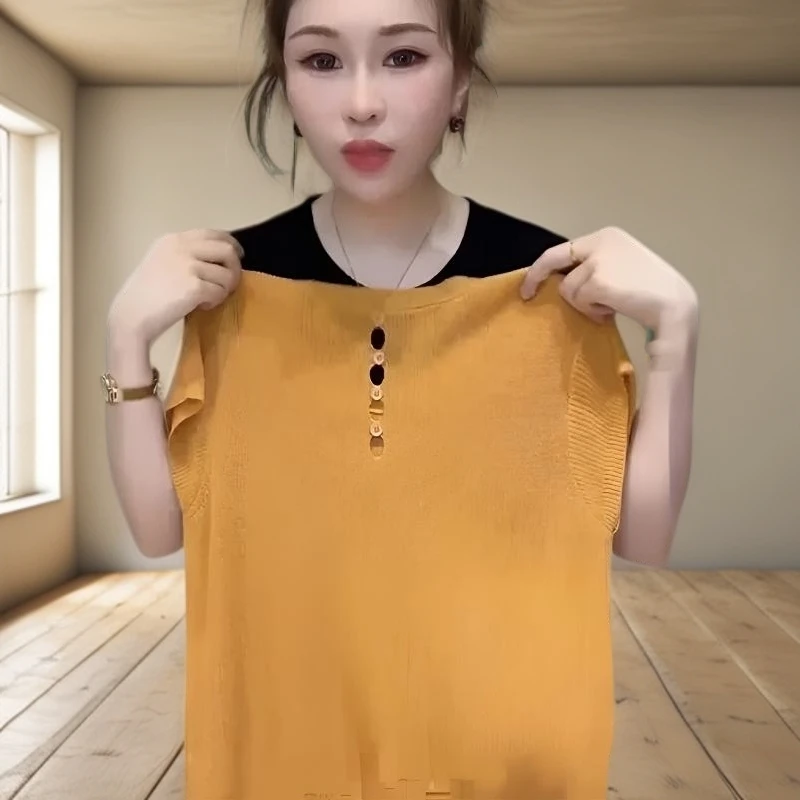 欧货冰丝后背镂空短袖2025洋气小众设计显瘦气质针织衫女上衣打底