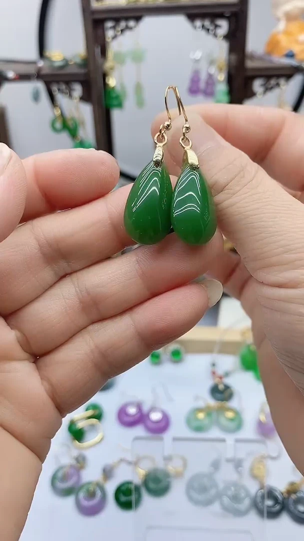 和田玉14K金镶嵌耳饰21