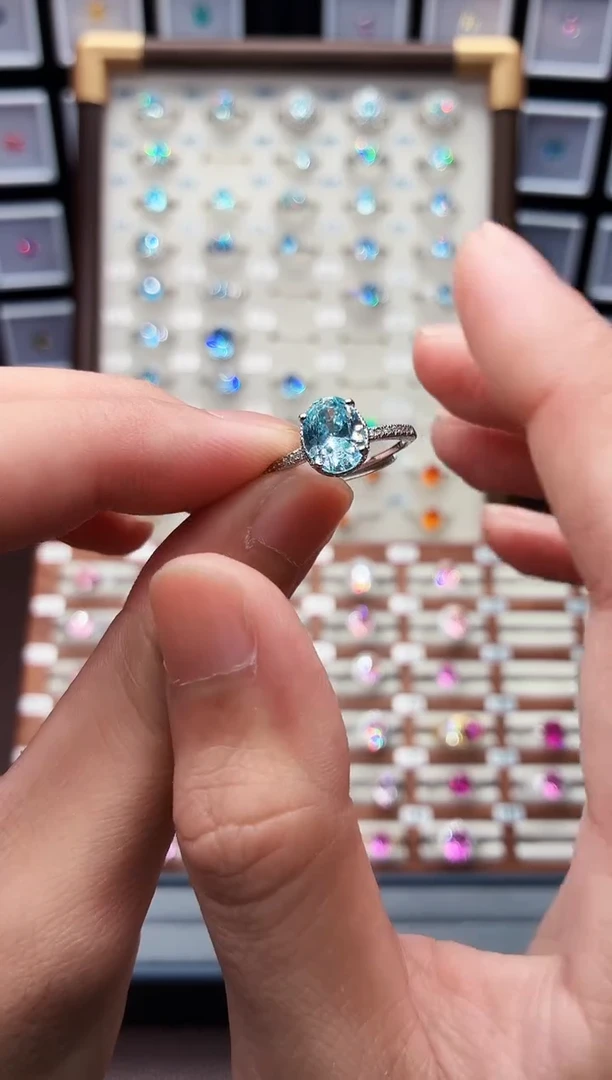 银S925镶嵌戒圈海蓝宝石188