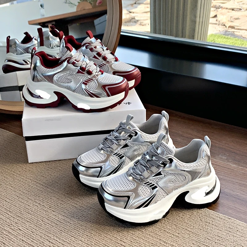 白鹿明星同款鞋增高老爹鞋女2025新款厚底透气鞋子休闲运动鞋女款