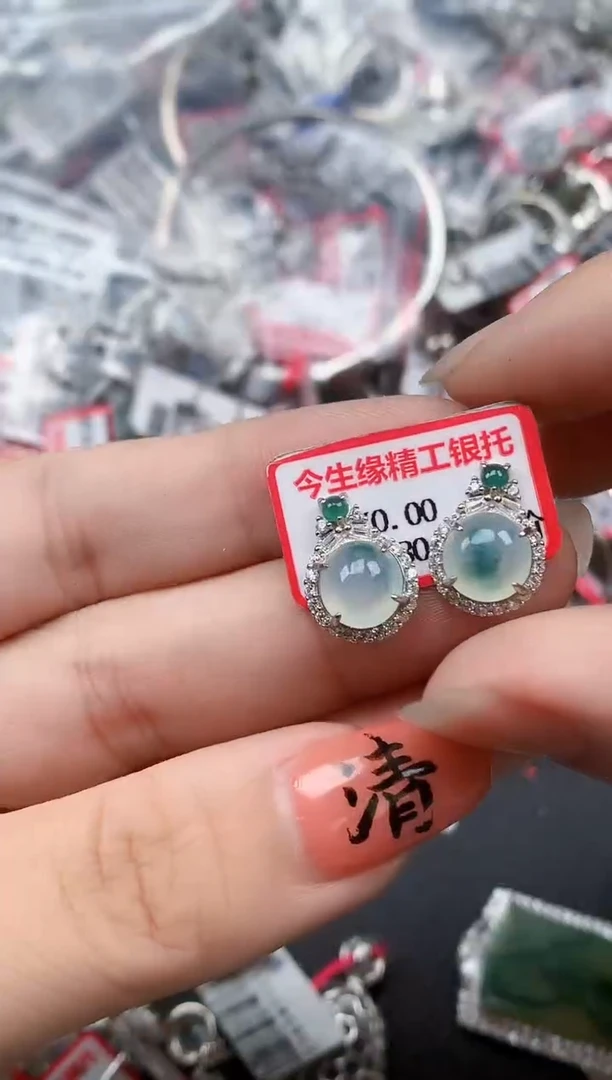银S925镶嵌戒指翡翠天然A货缅甸翡翠