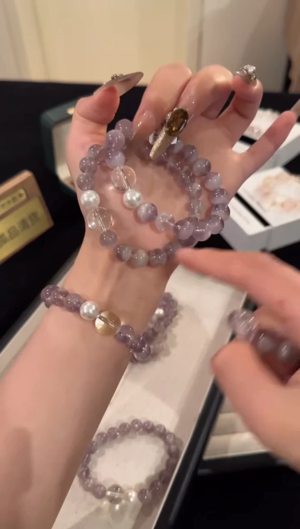 水晶手链合金紫兔毛F1005