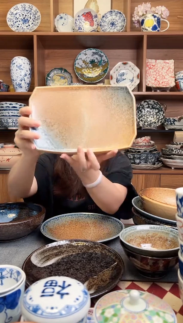 瓷片砂地蓝流21cm长角皿 加厚款