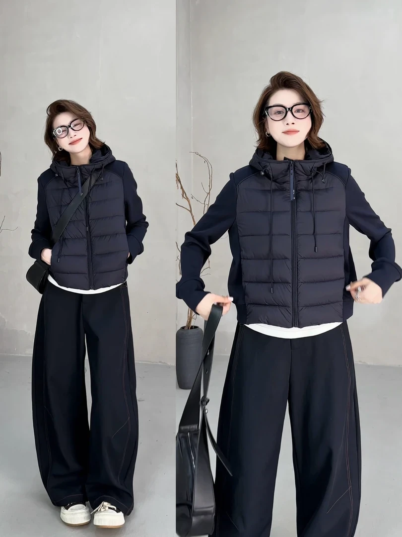 月月铭顺 秋冬【风塑之痕】拼接手袖女士鸭鸭外套羽绒服 2510C6445