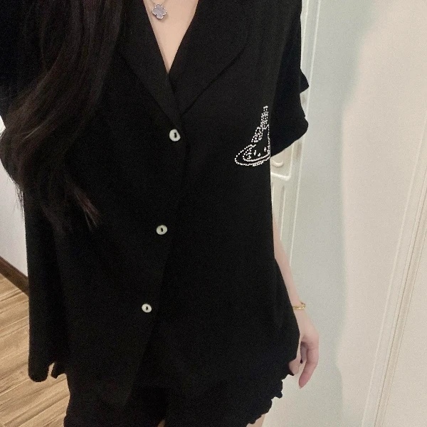 【DSYJ大睡衣家】法式高级莫代尔睡衣女夏季甜美烫钻短袖家居服套装