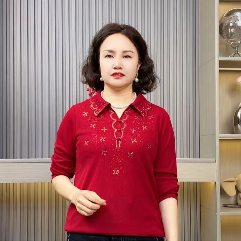 时尚宽松型轻职风薄款中老年女装女装小衫春季大码洋气女士