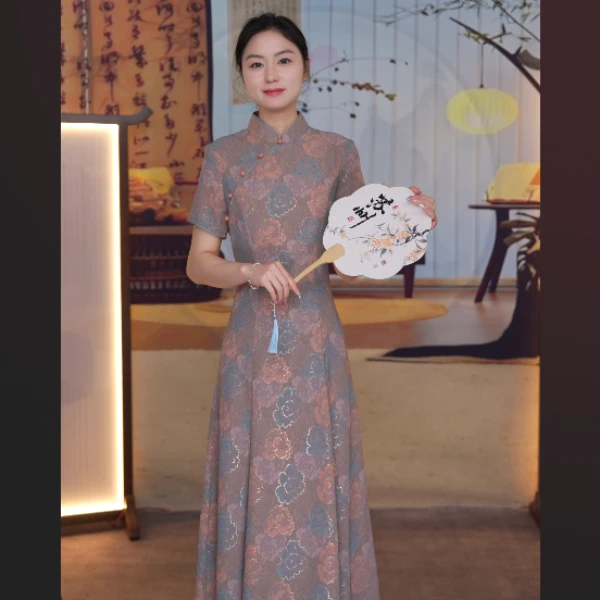 GUXI/故汐春夏显瘦长款日常修身改良旗袍气质中式民国风经典优雅