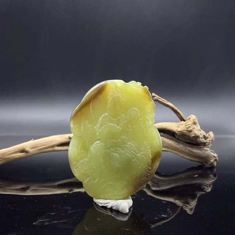 和田玉且末唐玉龙观音吊坠0766