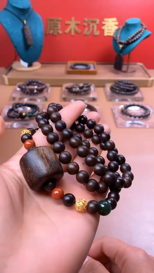 【闪购商品】沉香手串M玉化紫08三圈+虎斑留疤白沉香木雕顶珠