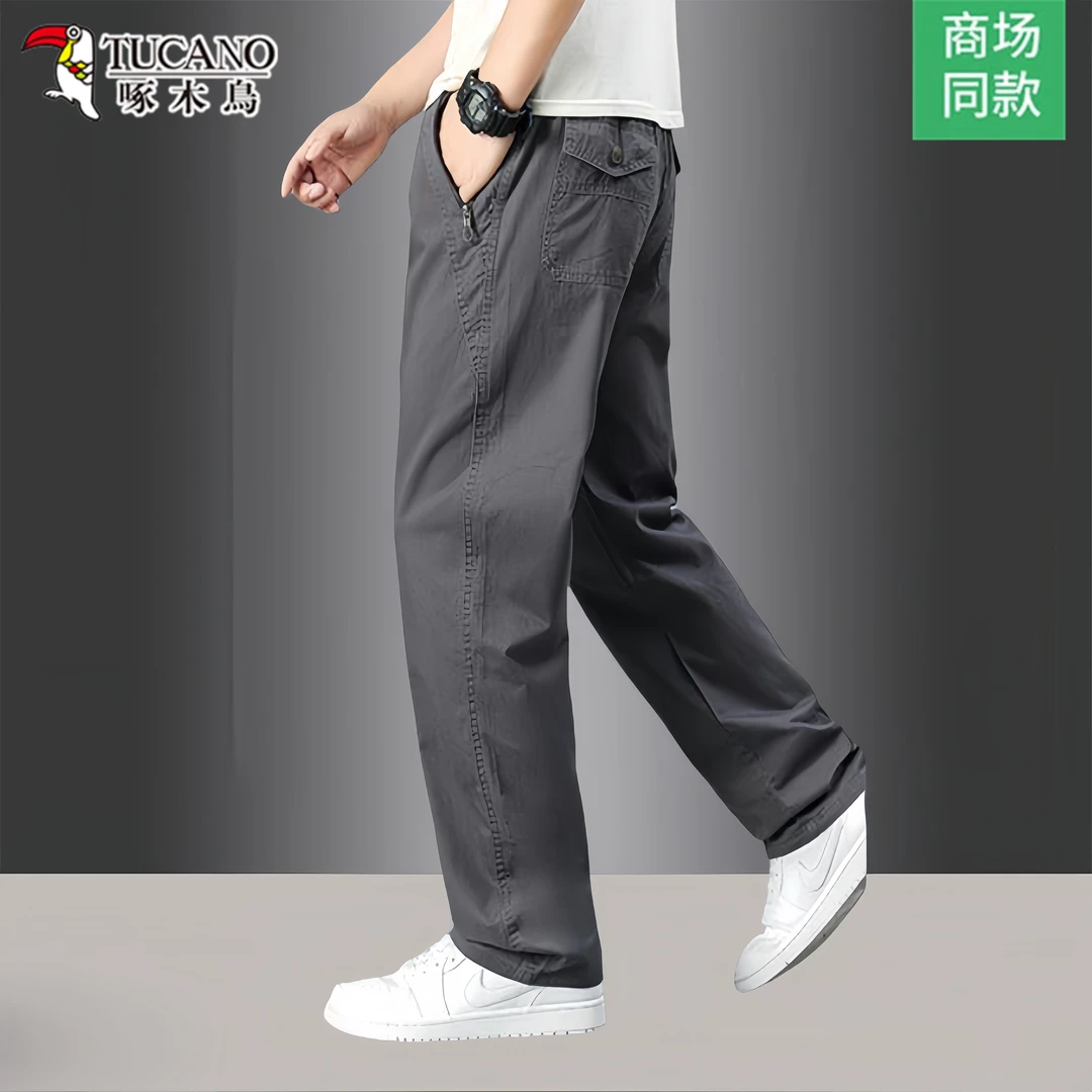 啄木鸟男款男士休闲裤宽松直筒春秋季新款工装大码长裤子纯棉男裤
