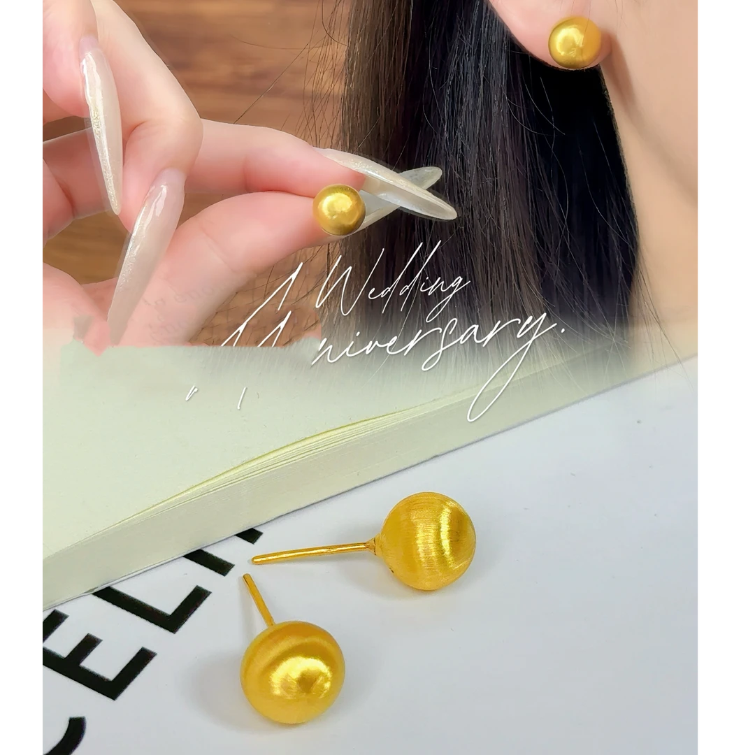 足金999黄金卡10磨砂金耳钉5D工艺-