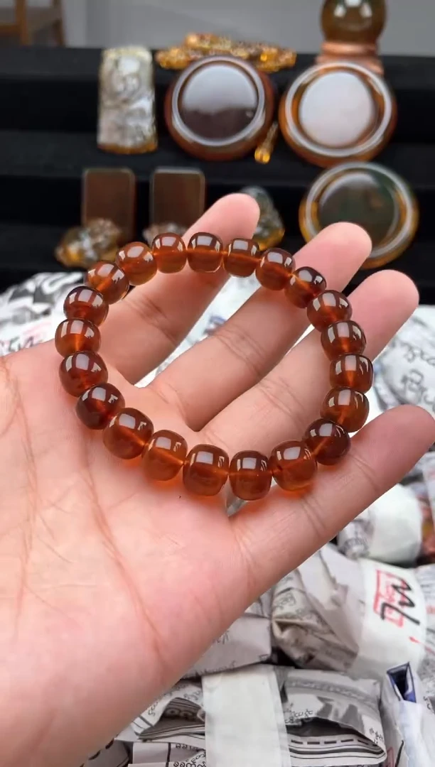 手链琥珀未镶嵌棕红珀老型珠手串