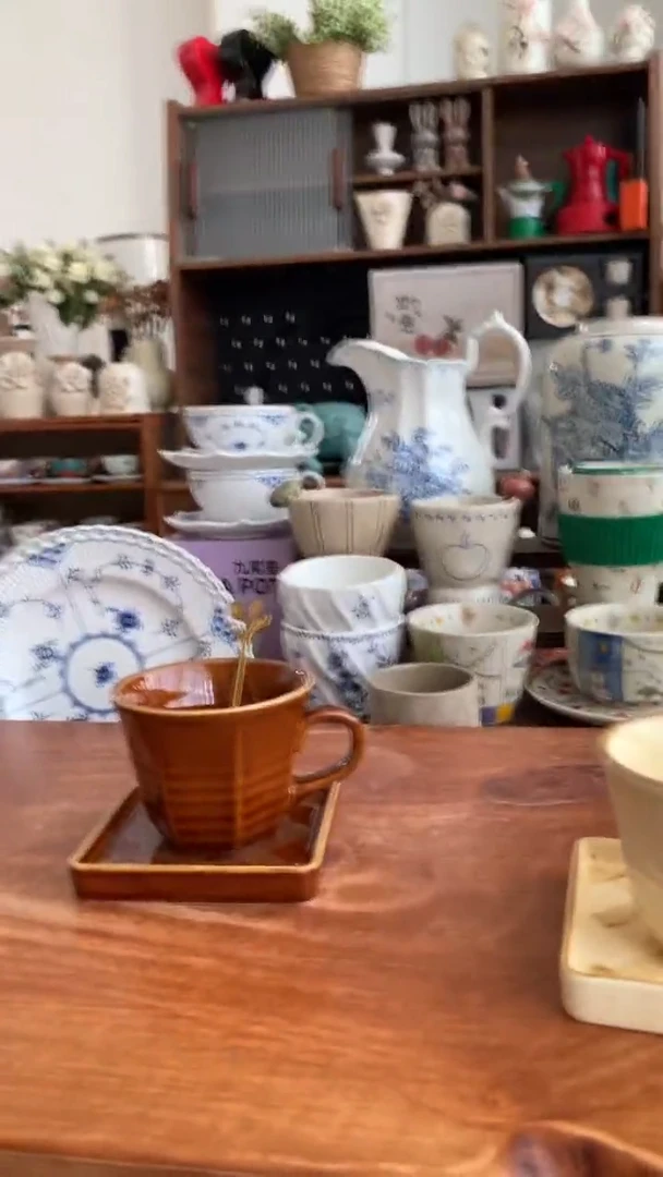 瓷【焦糖色方格】咖啡杯【送勺】