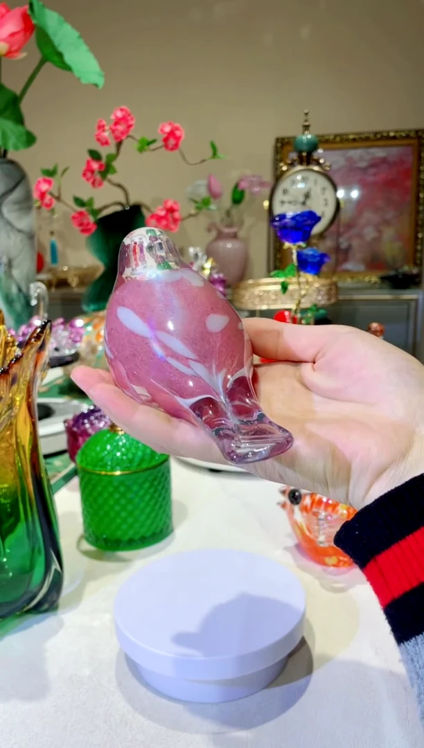 琉璃手工艺品粉色鸟 微瑕
