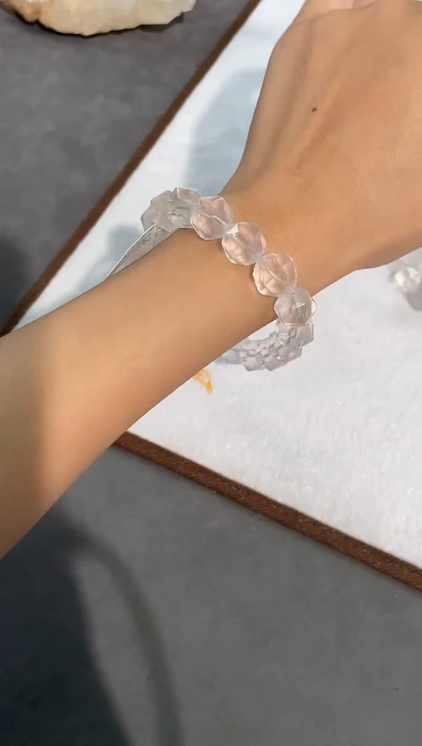 水晶手链未镶嵌4号奶白晶切面六芒星单圈12mm