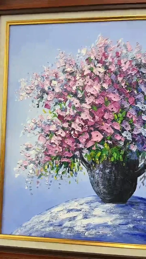 油画梁静-50x50-花瓶-带框