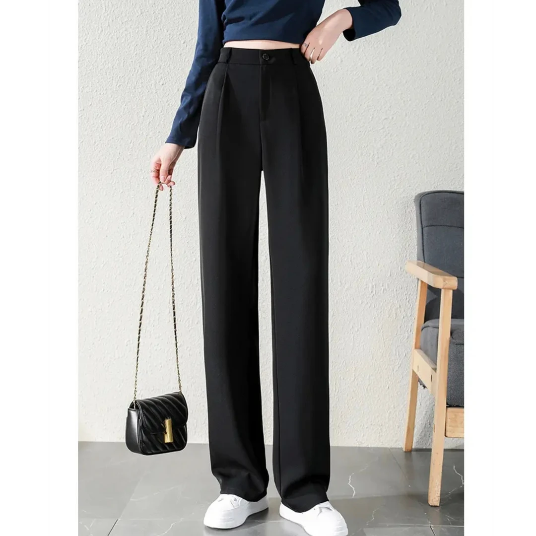 带运险大码女装秋季直筒宽松拖地垂感高腰显瘦西装裤Z