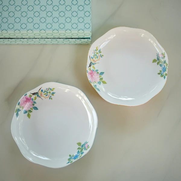 百鸟和鸣8寸深盘4个组合装轻奢骨瓷家用餐盘#F9508C-13G