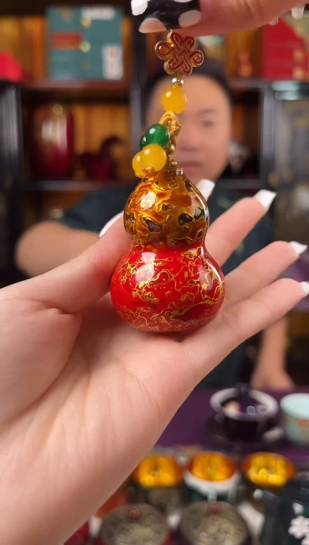 红金开口螺钿镶嵌葫芦-太古大漆