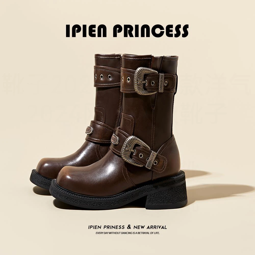 复古英伦风马丁靴2025秋冬新款厚底西部牛仔靴女户外美拉德骑士靴