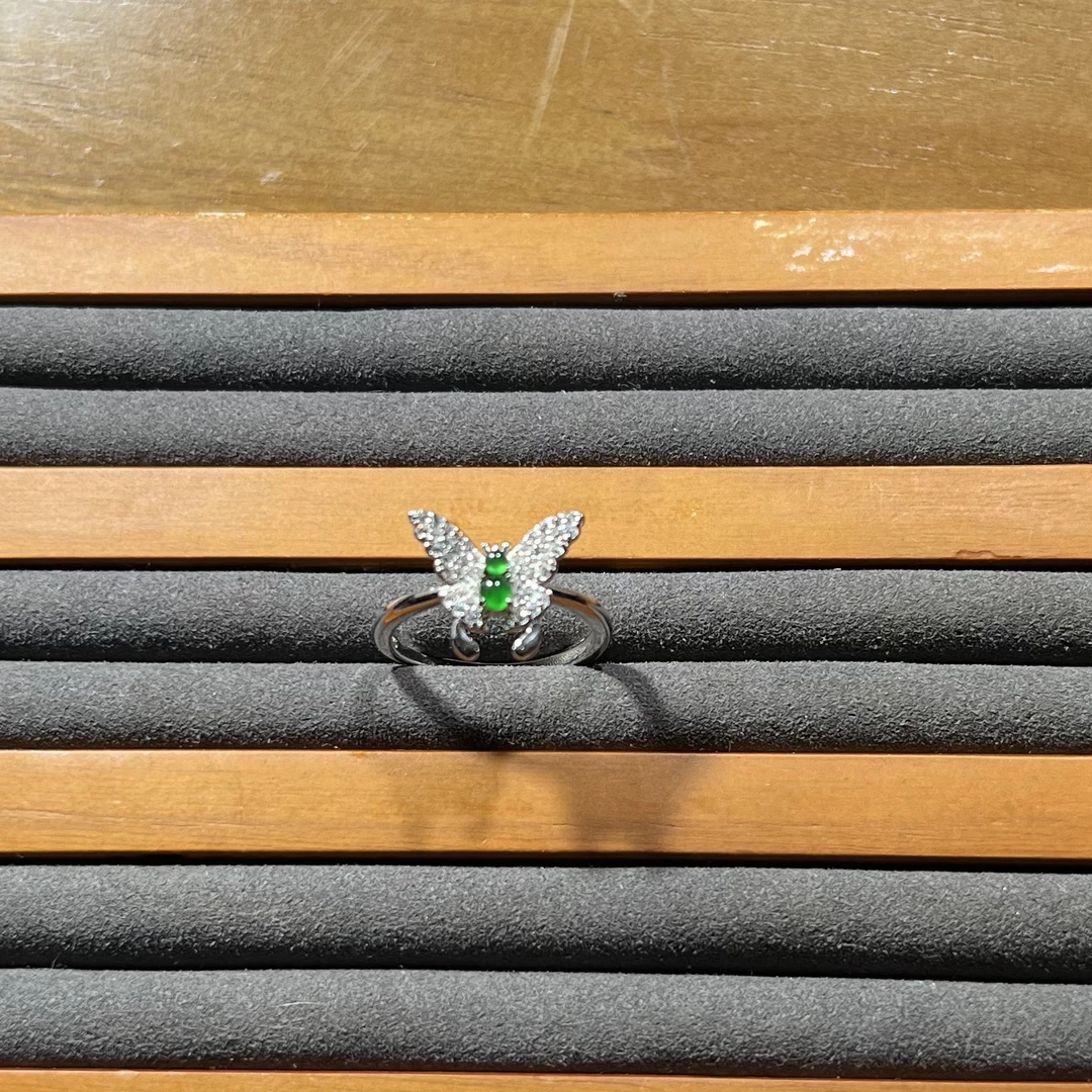 S925翡翠蝴蝶戒指（银色） KT24032502