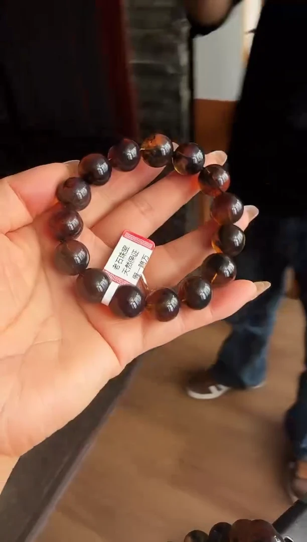 手串琥珀未镶嵌#37缅甸琥珀星际蓝翁珀手串14mm