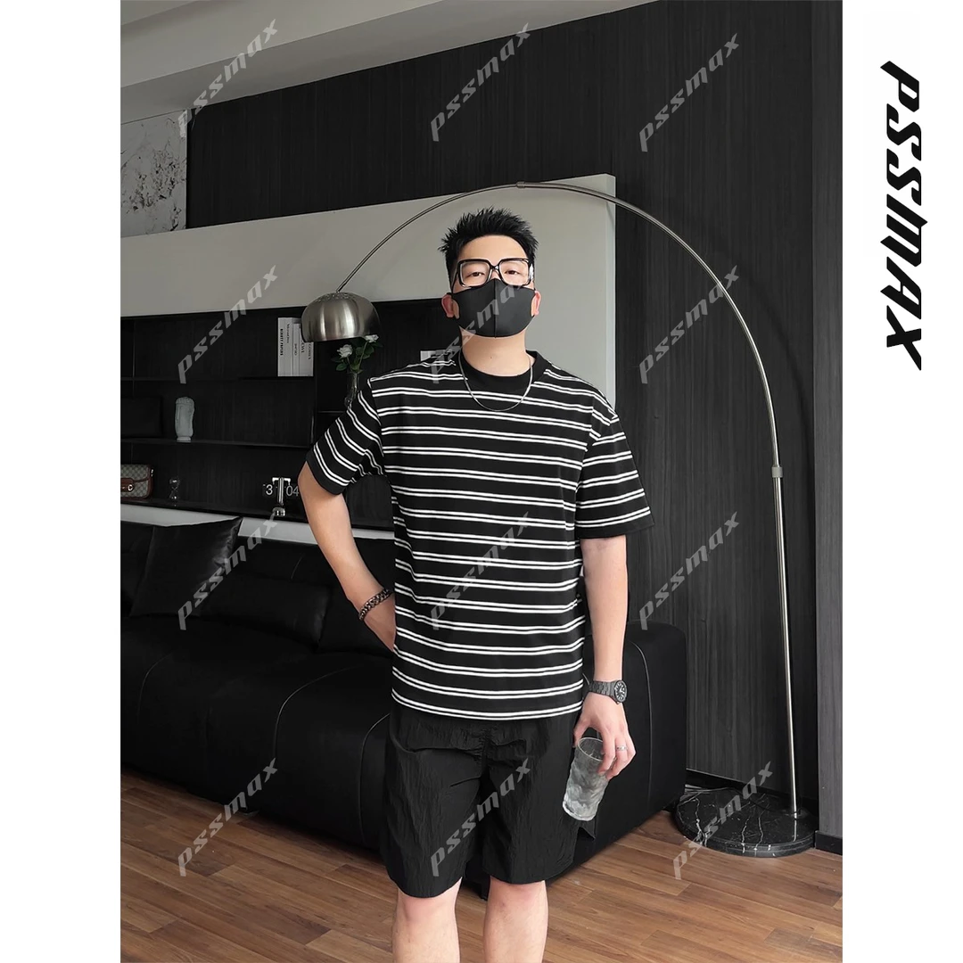 【现货】胖俗俗 PSSMAX【双线条纹T恤】2025夏季时尚宽松透气百搭短袖