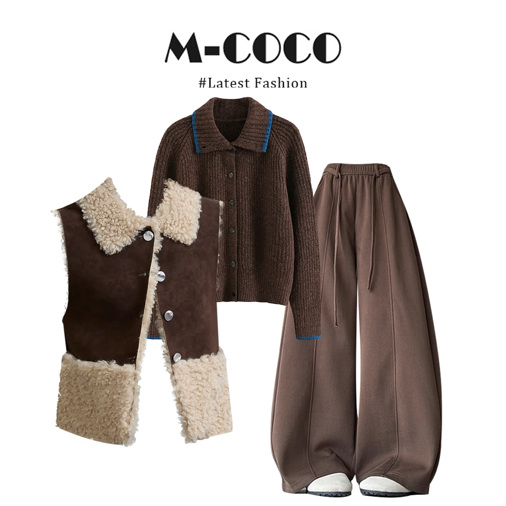 INS CEC美拉德复古翻领马甲背心叠穿打底衫上衣休闲裤三件套装