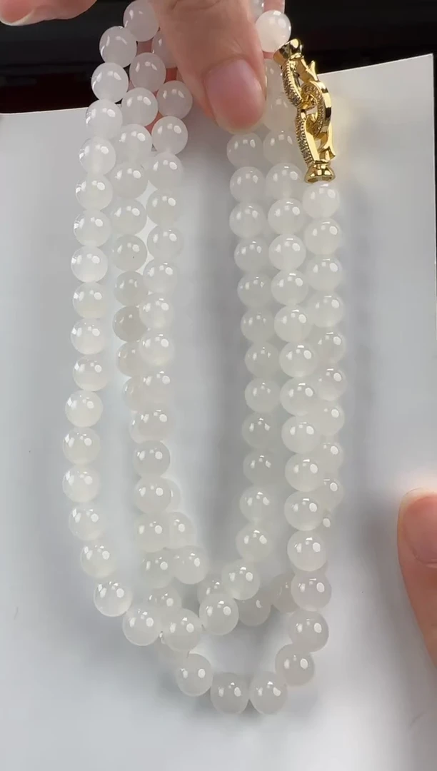 颈饰未镶嵌和田玉白玉108颗多圈卡8