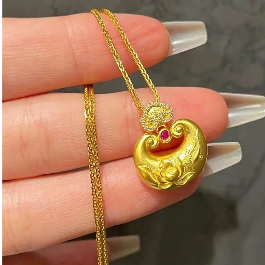 铜合金项链 锦鲤戏莲花如意吊坠荷花小胖福锁包项链女y