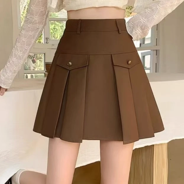 学院风减龄高腰百褶裙