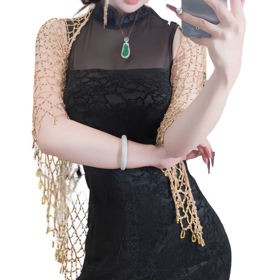 新中式 国风温柔植绒蕾丝港工复古拼接无袖旗袍 黑魅旗袍