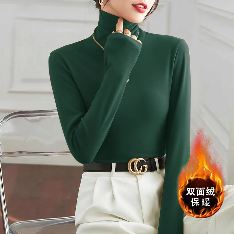 欧货白色打底衫女秋冬新款洋气内搭女装长袖修身打底衫女内搭女款