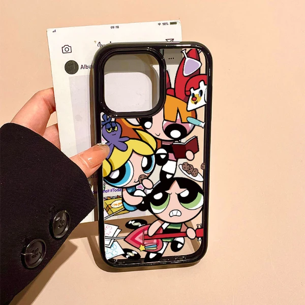 黑边亚克力手机壳适用苹果16卡通15/13全包12飞天小女警防摔新款x