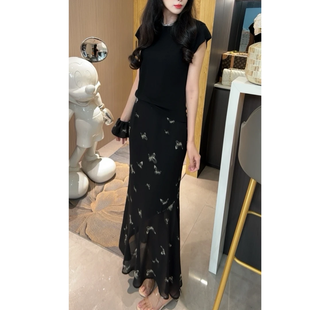 自留款【蝶舞】设计感不规则拖尾鱼尾裙拼接气质半身裙