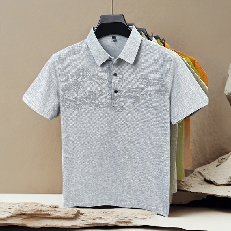诺顿雷斯男夏季新款翻领polo衫短袖宽松休闲百搭商务印花半袖t恤