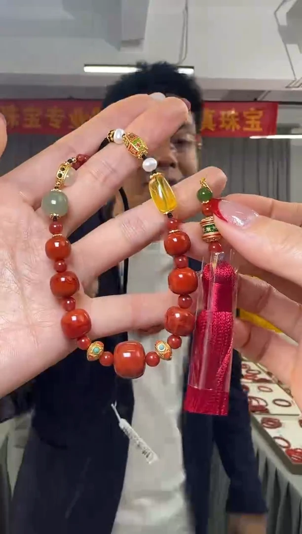 【闪购商品】南红玛瑙手链银S925镶嵌南红玛瑙老型珠DIY项链