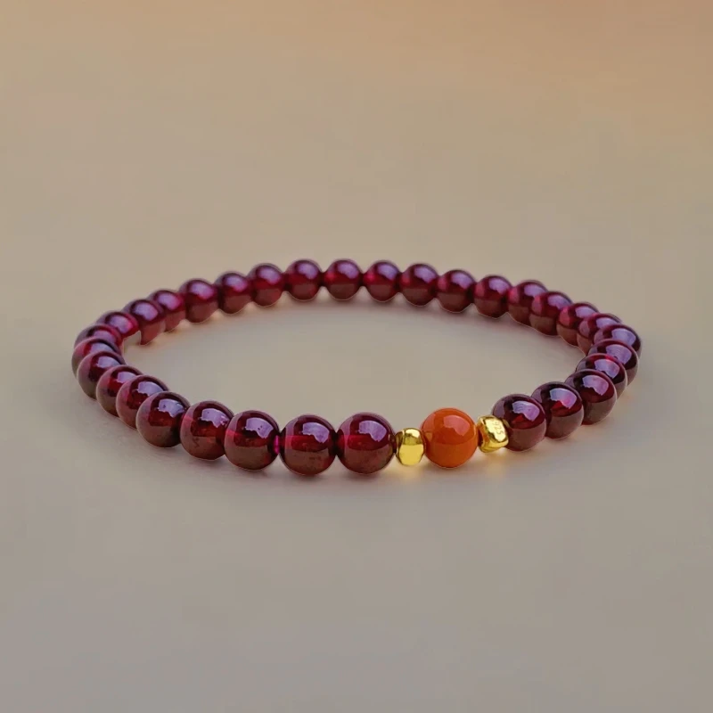 时尚百搭气质 S925银镶嵌玛瑙小圆珠石榴石手串