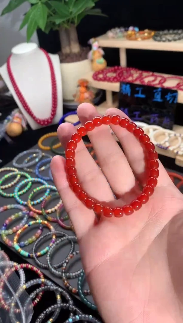 玛瑙/玉髓手串未镶嵌红玛瑙直切手串7mm