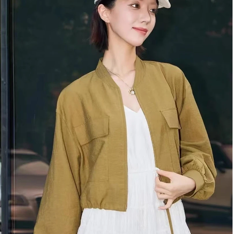 商场同款老钱风休闲百搭拉链肌理感长袖短款防晒衣薄外套女540014