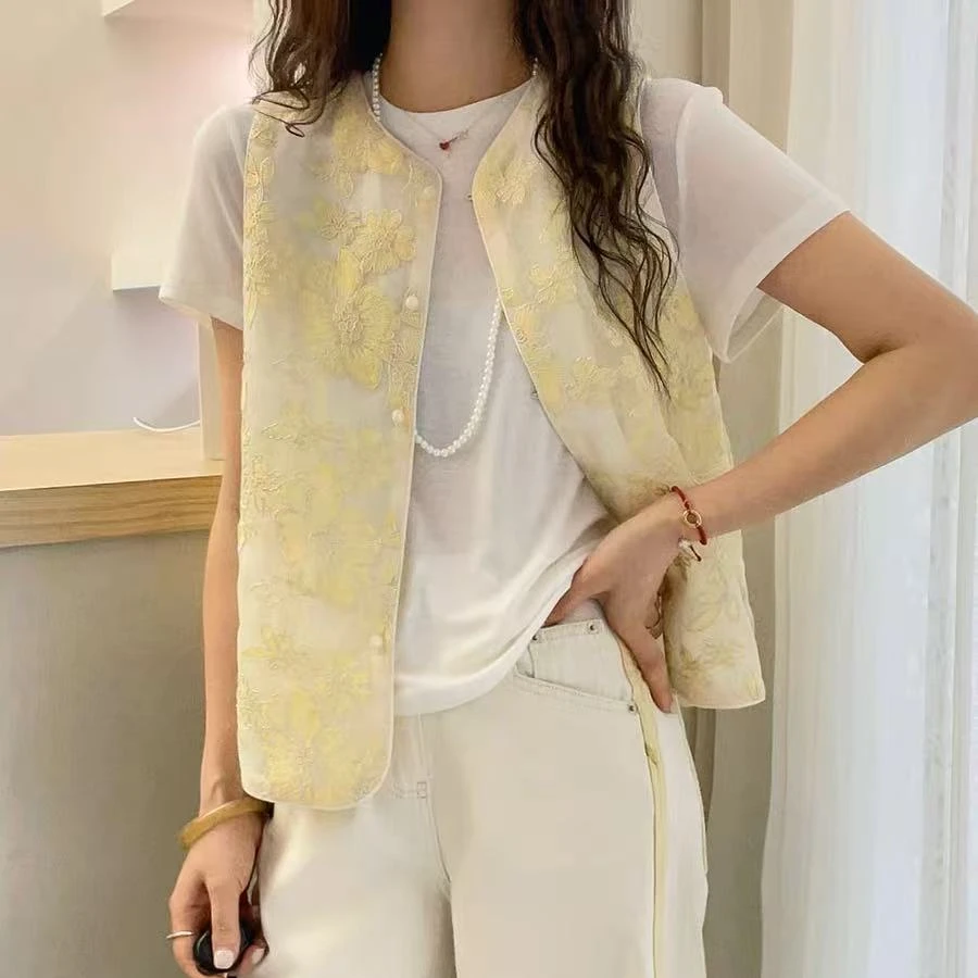 215中国风刺绣气质百搭提花时尚马甲文艺薄款马夹