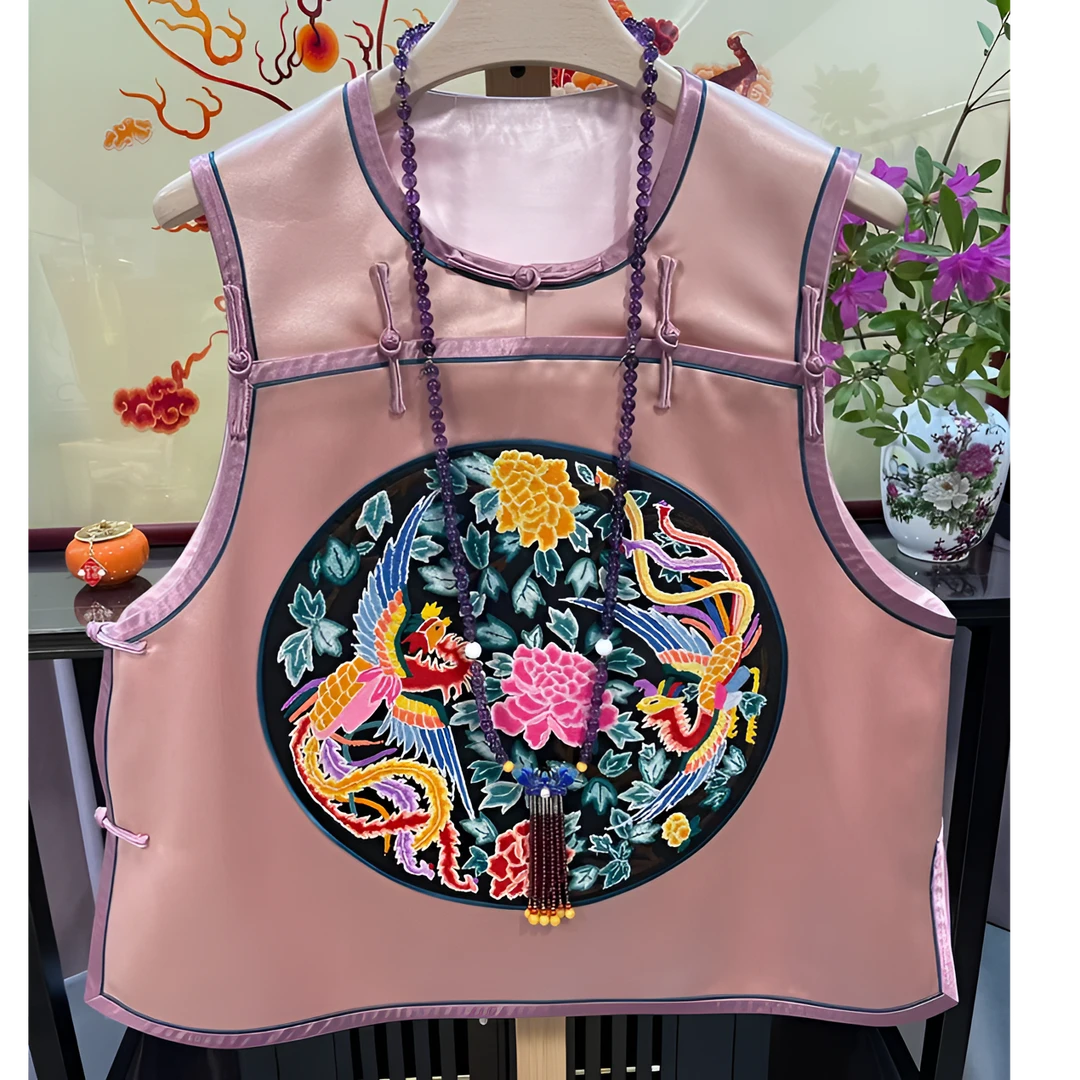 新国风手工刺绣马甲中式百搭短款