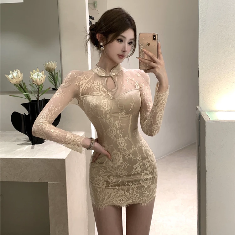 性感纯欲风辣妹改良旗袍年轻款独特超好看新中式蕾丝包臀连衣裙女