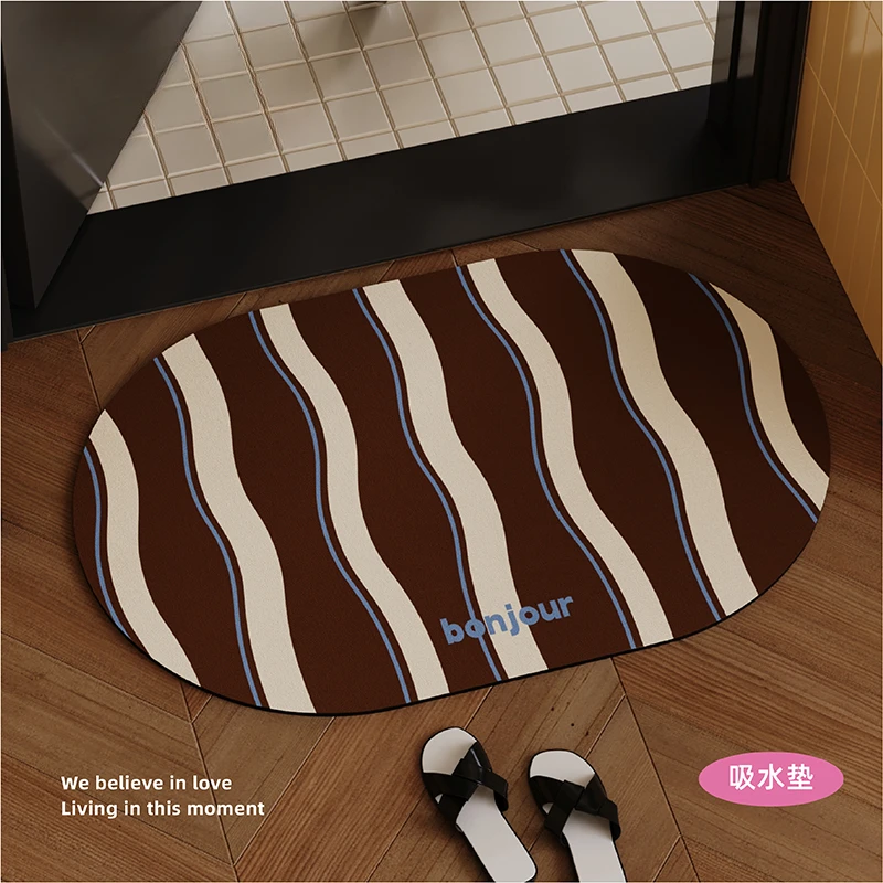 复古巧克力色浴室地垫吸水速干卫生间门口防滑脚垫软硅藻泥地毯垫